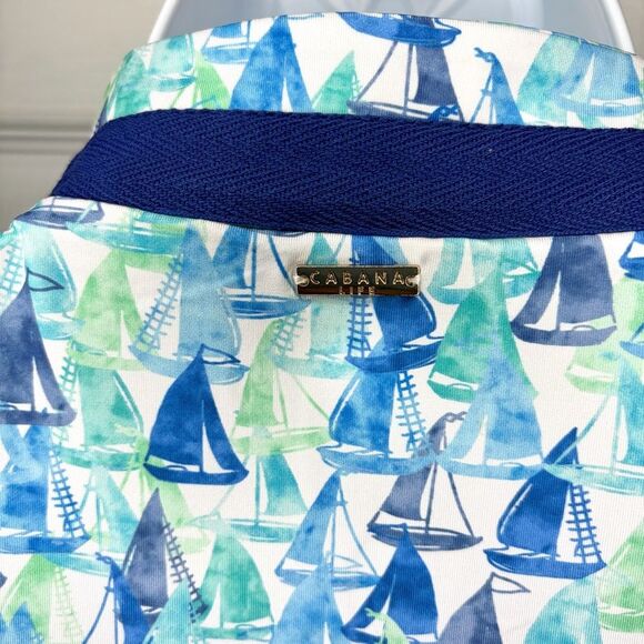 CABANA LIFE Upf 50 Nautical Sailboat Twill Tape Mini Dress Caftan Blue L NWT - Picture 8 of 11